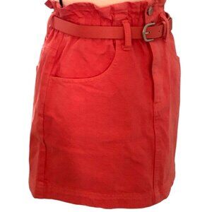 Forever 21 Womens Denim Skirt Size S Coral Belted Front Zip Pockets